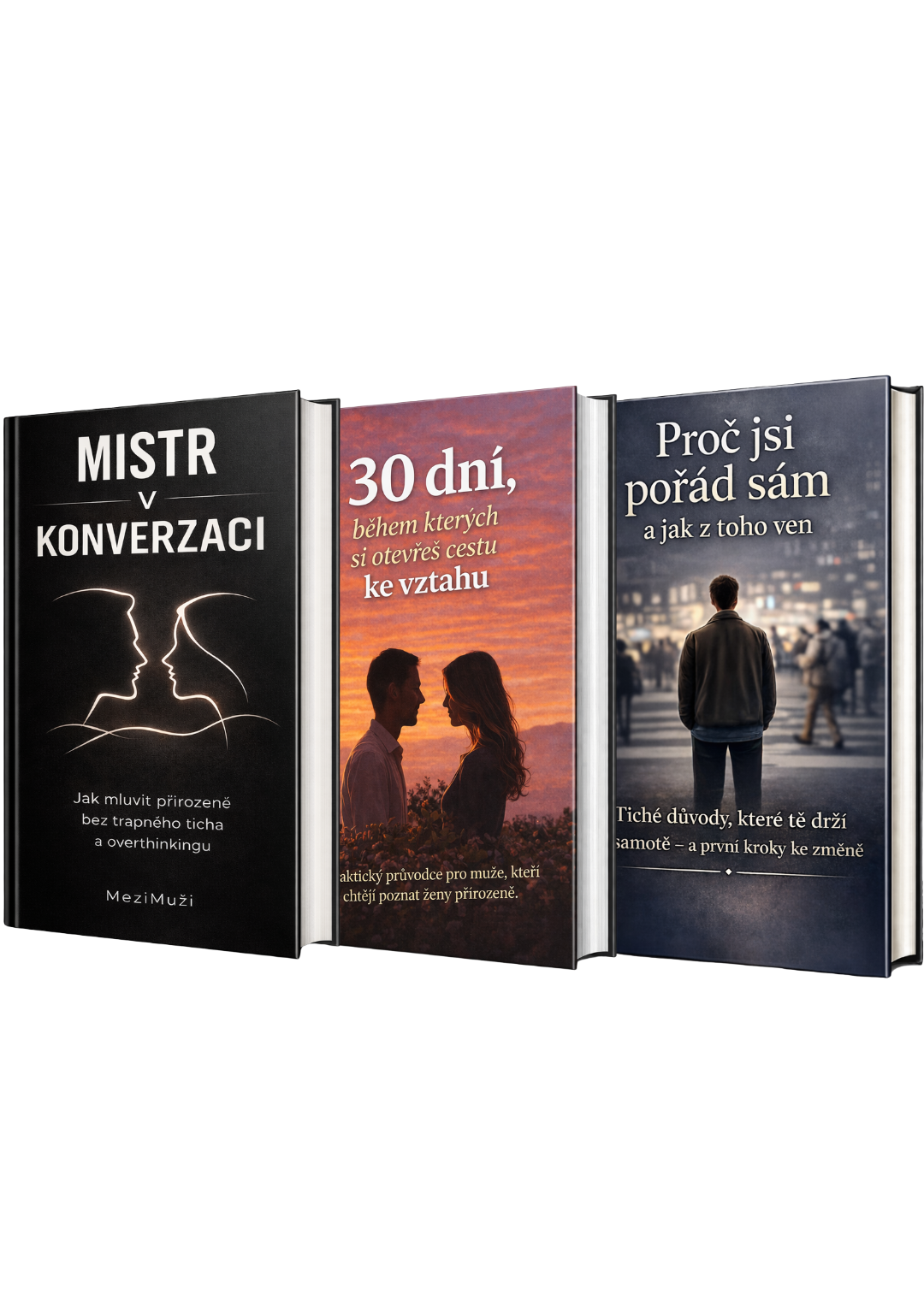 SADA TŘÍ E-KNIH-MISTR V KONVERZACI + 30 dní, během kterých si otevřeš cestu ke vztahu + Proč jsi pořád sám a jak z toho ven